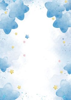 a blue and white watercolor background with gold stars in the sky above it is an empty space for text