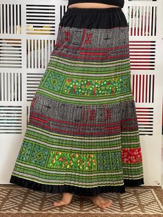 "Maxi Hmong elastic waist Skirt,Thailand Hmong Hill Tribe Maxi Skirt,Amazing Hilltribe skirts , made by Hilltribe fabric, Vintage embroidered and appliqued block printed pleated skirt. Maxi Hmong elastic waist Skirt, 100% cotton and Hilltribe Fabric Measurements - W 28-36\" - Hip 50\" - Total Length : 38\" ❤️ PAYMENT We accept payments via PayPal only. ❤️❤️ Delivery Time : USA only 2business days Canada: 2- 3 business days France: 2- 3 business days Germany 2- 3 business days North America: 2- 3 Traditional Green Embroidered Skirt, Traditional Patchwork Skirt For Festivals, Traditional Festival Skirt With Patchwork, Traditional Long Pleated Skirt, Traditional Tiered Skirt, Traditional Black Embroidered Skirt, Traditional Embroidered Black Skirt, Traditional Cotton Pleated Skirt, Traditional Green Tiered Skirt