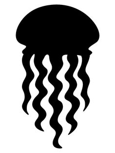 a black and white silhouette of a jellyfish or sea animal with long, wavy hair