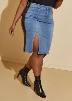 Plus Size pencil stretch denim skirts sexy plus size leather jean skirt Knee-length Faux Leather Bottoms For Spring, Spring Knee-length Faux Leather Bottoms, Trendy Faux Leather Pencil Skirt For Spring, Denim Skirt For Night Out In Fall, Trendy Denim Pencil Skirt For Fall, Knee-length Denim Skirt For Fall Workwear, Pencil Skirt Plus Size, Plus Size Leather, Skirts Plus Size