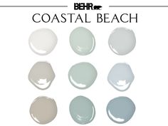 several different shades of white paint with the words coastal farmhouse