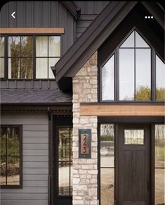 the front door of a house with two windows