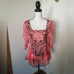 Nwot Dress Barn Y2k Flutter Sleeves Shirt, New Without Tags, Size Small, Flowy, Sheer Flutter Sleeves, Sheer Side Panels And Lower Hem, Square Neck Pink Butterfly Sleeve Top For Spring, Summer Pink Flutter Sleeve Tops, Bohemian Pink Tops With Ruffles, Pink Fitted Top With Flutter Sleeves, Pink Flowy Blouse With Flutter Sleeves, Pink Flowy Short Sleeve Top, Pink Butterfly Sleeve Blouse For Spring, Fitted Pink Bohemian Blouse, Pink Floral Print Y2k Tops