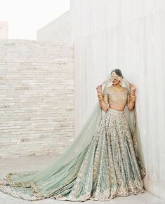 Pastel Green Wedding, Colour Scheme Wedding, Green Bridal Lehenga, Latest Bridal Lehenga Designs, Green Lehenga, Pastel Outfit