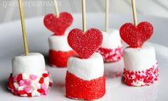 valentine's day desserts with marshmallow hearts and sprinkles