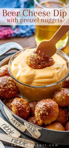 beer cheese dip with pretzel nuggets