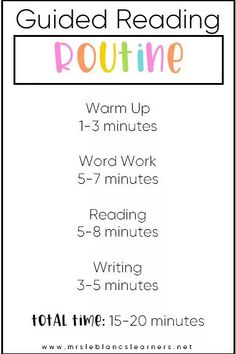 the guided reading routine for kids with text overlay that reads guided reading routine warm up 1 - 3 minutes word work