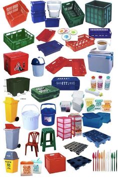 many different types of plastic containers and other things to use in the house or office