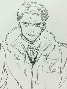 a drawing of a man wearing a coat and tie