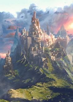 a castle on top of a mountain in the sky