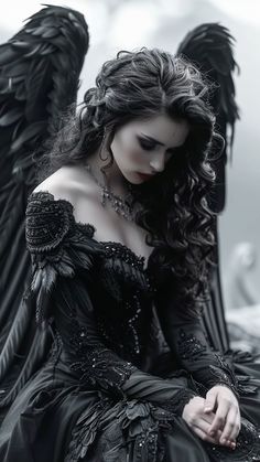 an image of a woman with black wings