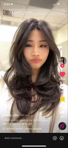 Wolfcut Hair Long Front View, Layers For Asian Hair, Asian Hair Medium Length Layered, Hair Cut Style For Round Face Girl, Layered Haircut For Thinner Hair, Asian Volume Hair, Asian Wispy Bangs Long Hair, Asian Layered Hair Medium Round Faces, Asian Butterfly Haircut