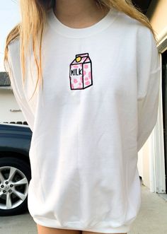 ✰Strawberry Milk on a white crew!✰White✰UNISEX✰Hand drawn and designed✰Embroidered sweatshirt✰Super soft and comfy!✰Ships within anywhere from 1 day-5 weeks depending on inventory✰Model is 5'5 and wearing Size L Strawberry Milk, Embroidered Sweatshirt, Embroidered Sweatshirts, White Sweatshirt, Hand Drawn, How To Draw Hands, Milk, Ships, Sweatshirts