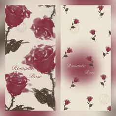 two cards with red roses on them and the words romantic rose written in black ink