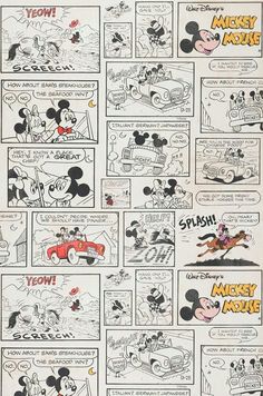 an old mickey mouse comic strip from the 1950's, with many cartoon characters