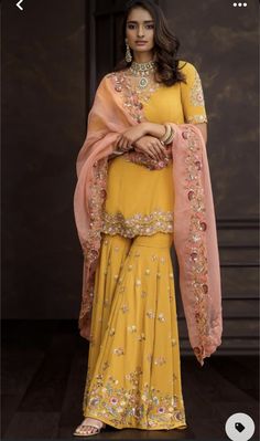 Silk Sharara, Shyamal And Bhumika, Sharara Designs, Haldi Outfits, Haldi Outfit, Wedding Couture, Lehenga Blouse Designs, Latest Dress Design