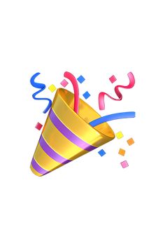 a party hat with streamers and confetti coming out of it on a white background