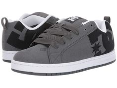 DC Court Graffik TX - Men's Shoes : Grey/Black : Keep your style on point with the classic DC Court Graffik TX shoes! Low-top sneakers in a cushioned silhouette. Uppers of heavy-duty canvas with embroidered DC logo. Foam-padded tongue and collar for added comfort and support. Soft tricot lining for breathable wear. Perforations in upper breathability. Highly abrasion-resistant rubber cupsole offers long-lasting durability. Multi-tone bottom with DC's trademarked pill pattern offers grippy wear. Dc Court Graffik, Dc Shoes Women, Dc Logo, Bold Logo, Shoes Grey, Swag Shoes, Dc Shoes, Dream Shoes, Dc Sneaker