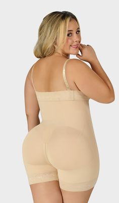 F0766 - SILICONE STRAPLESS MID-THIGH FAJA WITH DIAGONAL ZIPPER (6757412634800) Beige Color, Shapewear, Zipper, Skin