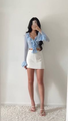 Fitsandbits Outfits Summer, Pretty Style Outfit, Blue Girly Outfits, Sunkissed Outfits, Korean Legs Exercise, Posh Aesthetic Outfits, 90s Old Money Fashion, Birthday Outfit Simple, Cute Fancy Outfits