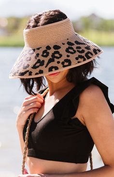 Protect your pretty face from the sun's harsh rays in our Marisol visor! This cute hat comes in three beach-ready neutral colors, each complemented by a splash of leopard print. The Marisol adjusts with velcro for a custom fit. Uv Protection Bucket Hat For Beach Season Sunbathing, Uv Protection Sun Hat For Vacation, Lightweight Visor Bucket Hat For Vacation, Casual Sun Hat With Uv Protection For Sunbathing, Beachy Sun Hat With Uv Protection For Sunbathing, Lightweight Bucket Hat With Visor For Vacation, Beach Season Sun Hat With Uv Protection, Lightweight Visor Sun Hat For Beach Season, Beach Visor Sun Hat With Uv Protection