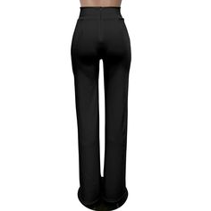 Solid Black Back Zipper Straight Leg Pants Black 4-way Stretch Straight Leg Bottoms, Black Straight Pull-on Pants, Non-stretch Straight Leg Pants With Zipper Closure, Black Straight Leg Pull-on Pants, Stretch Full-length Pants With Zipper Closure, Winter Event, Black Back, Girls Night Out, Back To Black