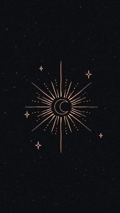 the sun and moon are shining in the dark night sky, with stars all around