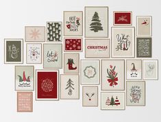 a collection of christmas cards arranged on a wall