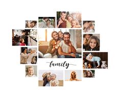 a collage of family photos with the word family surrounded by images of people and their pets