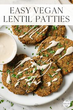 vegan lentil patties on a plate with ranch dressing