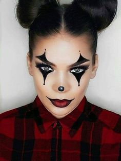 maquiagem de dia das bruxas Nem Halloween Makeup, Maquillage Halloween Simple, Halloween Makeup Clown, Halloween Makeup Look, Up Halloween Costumes, Cute Halloween Makeup, Halloween Makeup Diy