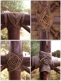 four pictures of different ropes on a wooden post