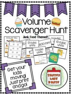 the volume scavenger hunt for kids with pictures and words on it, including hamburgers