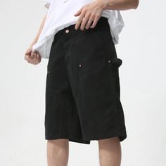 Step up your casual style game with these elevated shorts. This provide the comfort you crave without sacrificing a polished, put-together look. The tailored fit flatters your natural silhouette, while the waistband and functional pockets ensure you stay relaxed and confident throughout the day. Whether you're heading to the office or enjoying a weekend getaway, these versatile pants are the perfect choice. Pair them with a crisp button-down for a refined workwear look or a simple tee for a laid Solid Color Jean Shorts With Pockets, Streetwear Bermuda Shorts With Pockets, Black Shorts With Belt Loops For Streetwear, Black Utility Shorts With Hip Pockets, Solid Cotton Jean Shorts With Pockets, Black Cargo Shorts With Pockets, Casual Solid Color Cotton Jean Shorts, Casual Solid Cotton Jean Shorts, Urban Black Jean Shorts For Spring