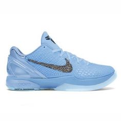 the nike zoom basketball shoe is blue and has silver accents on the upper part of the shoe