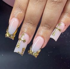 White Nails With Gold, Birthday 21, Gold Nail, Her Nails, Classy Acrylic Nails