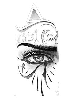 an eye with the egyptian symbol on it's forehead and eyebrows, drawn in pencil