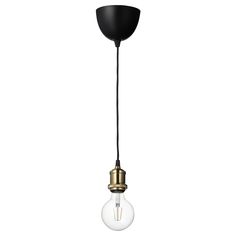 a black and gold light bulb hanging from the ceiling