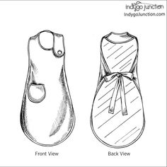 the front and back views of an oven mitt with ties on each one side