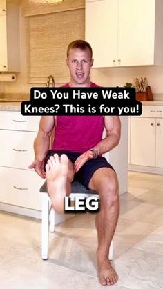 a man sitting in a chair with his legs crossed and the caption do you have weak knees? this is for you