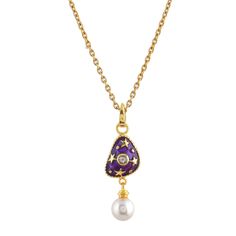 Tanzanite & Pearl 14K Gold vermeil Over Sterling Silver Enameled Pendant 925 Silver = 2.70 gm. Tanzanite & Pearl = 2.20 ct. Tanzanite is a Dispeller Unifier crystal. Dispeller crystal lattices act like a radiator with sharp points from which energy can flow easily outward, carrying with it the undesirable elements in our life. They are helpful talismans to relieve the everyday concerns of our physical, mental and spiritual problems. Dispellers are also known as Restorers. Pearl is the birthstone for June and is a symbol of good fortune and strength. The beautiful Pendant measures to be 1.50 inches long including bale and 0.50 inches wide at its maximum points. The Pendant have been made by a team of highly trained and skilled artisans. What is Vermeil 14K Gold? It is a thick layer of 14K G Enamel Yellow Gold Jewelry With Cabochon, Purple Enamel Pendant Jewelry, Gold Oval Enamel Jewelry, Oval Gold Enamel Jewelry, Gold Enamel Jewelry For Formal Occasions, Anniversary Yellow Gold Enamel Necklace, Gold Jewelry With Black Enamel For Anniversary, Gold Enamel Necklace With Cabochon, Gold Enamel Necklaces With Cabochon