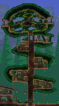 Terraria Tree House, Terraria House Ideas Simple, Simple Cabins, Terraria Houses, House Plans Interior, Terrarium Base, Terraria House Ideas, Terraria House Design, Terraria House