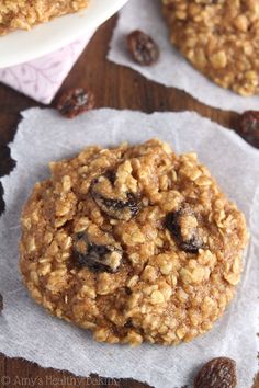 an oatmeal cookie with raisins on top