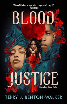 the cover to blood justice by terry j benton - walker, with an image of two