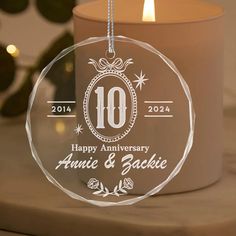 personalized glass ornament for 10th wedding anniversary