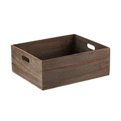 a wooden box with handles is shown on a white background and it has a hole in the middle