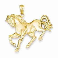 Metal: 14k Yellow GoldLength:30 mmWidth:31 mmFinish: Polished, Open backFree U.S. Shipping for orders over $99 Protected by our 30-Day Risk Free Returns! Horse Galloping, Horse Pendant, Gold Horse, Horses Pendant, Pretty Pendant, Fine Jewellery Necklace, Gold Charm, Charm Jewelry, Pendant Jewelry