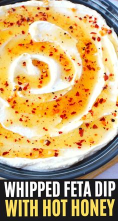 whipped feta dip with hot honey in a bowl