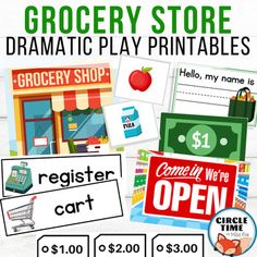 the grocery store dramatic play printables are on sale for $ 1 00 each