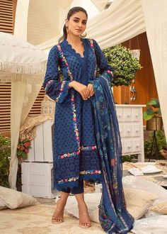 Casual dresses ideas Schiffli Shirt, Ansab Jahangir, Chicken Kari, Mehendi Outfits, Embroidered Wedding Dress, Latest Dress Design, Printed Dupatta, Desi Style, Navy Blue Fabric